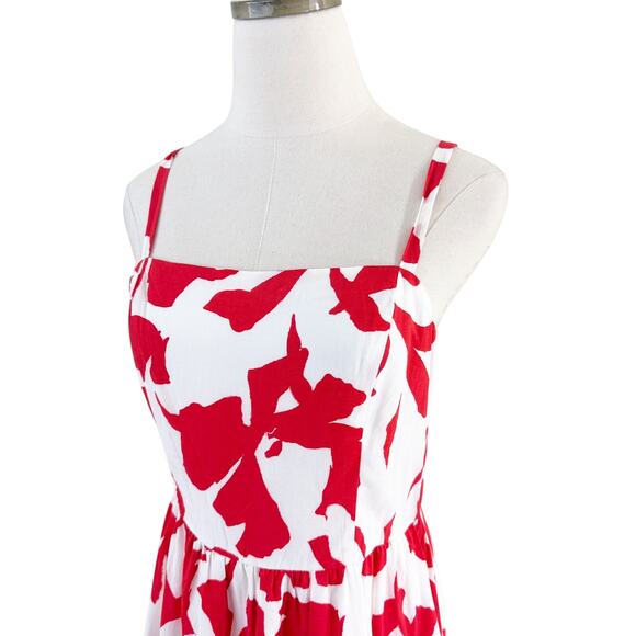 Evereve Coral & White Floral Print Ria Maxi Dress Women's Size Small Square Neck - Picture 3 of 9